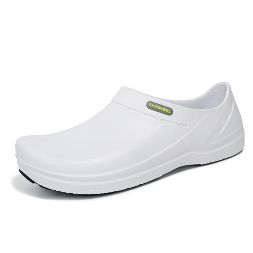 Hawkwell Professional Nursing Shoes for Men - Slip Resistant Surgical Clogs, Lightweight Waterproof Medical Work Shoes - Comfortable Shoes for Healthcare, Food Service, Garden,White,11 M US