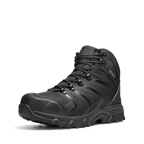 NORTIV 8 Waterproof Steel Toe Work Boots for Men,All Black,13W
