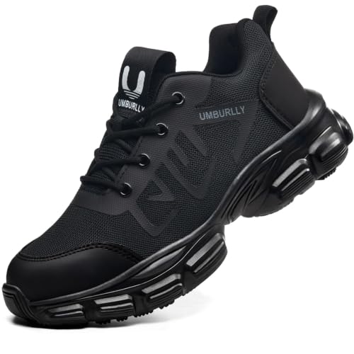 Hogent Steel Toe Shoes for Men Women, Wide Black Women Size 11.5 / Men 10
