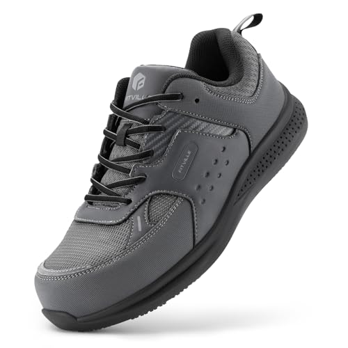 FitVille Extra Wide Steel Toe Shoes for Men Composite Toe Work Shoes Grey