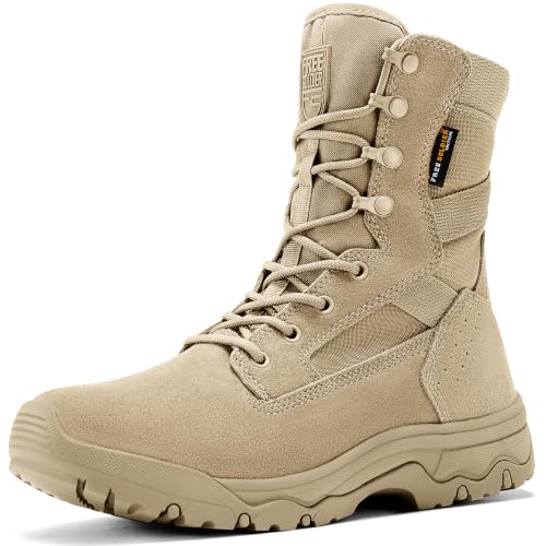 FREE SOLDIER Men's Work Tactical Boots 8 Inches Lightweight Combat Boots Durable Suede Leather Military Boot Desert Boot(Tan 9.5)