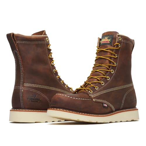 Thorogood American Heritage 8” Steel Toe Work Boots for Men - Full-Grain Leather with Moc Toe, Slip-Resistant Wedge Outsole, and Comfort Insole; EH Rated, Trail Crazyhorse - 12 2E US