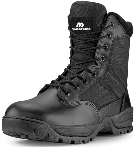 Maelstrom mens Tactical Combat Zipper Lightweight Military Breathable Work Side Heavy-Duty Leather Reinforced Toes Boots, Black, 11 Wide