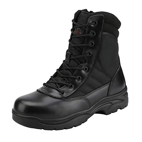 NORTIV 8 Men's Military Tactical Work Boots,Black,10 | Side Zipper Leather Motorcycle Combat Boots for Outdoor Work Hiking Tactical Use and Daily Wear Trooper