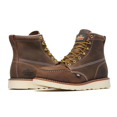 Thorogood American Heritage 6” Steel Toe Work Boots for Men - Full-Grain Leather with Moc Toe, Slip-Resistant Wedge Outsole, and Comfort Insole; EH Rated, Crazyhorse - 10.5-2E