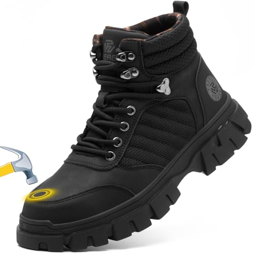 Waterproof Steel Toe Boots For Men-6 Inch Comfortable Mens Safety Work Boots Indestructible Steel Toe Shoes Lightweight Non Slip Puncture Resistant Industrial Construction Boot,Black,Size 11 men