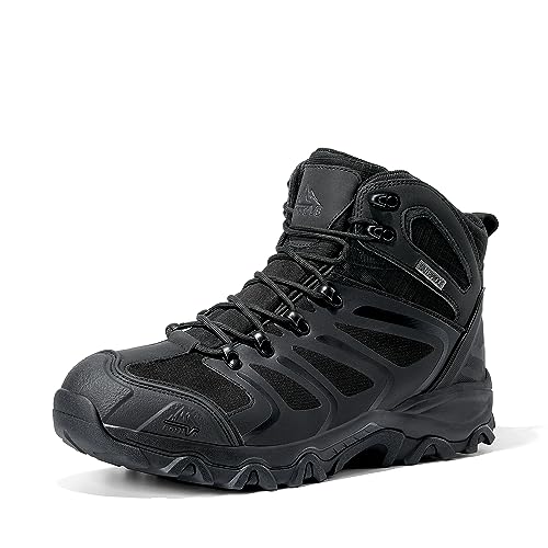 NORTIV 8 Men's Ankle High Waterproof Hiking Boots,All Black,10