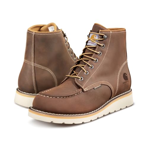 Carhartt 6” Moc Toe Waterproof Work Boots for Men - Oil-Tanned Leather Boots with FastDry Lining, Dual-Density Rubber Wedge Traction Outsole, EH Rated, Dark Brown - 11M
