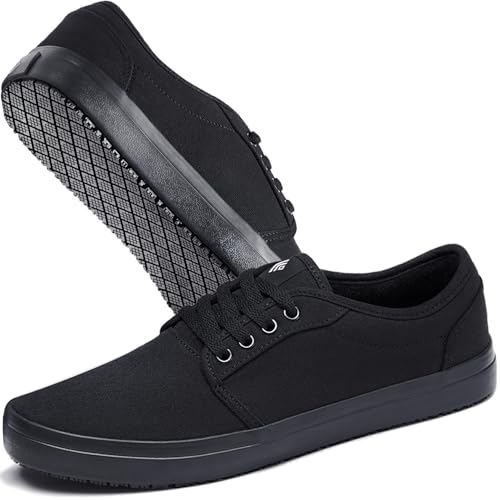 Non-Slip Work Shoes for Men & Women, Unisex Water-Resistant Slip-Resistant (Wet & Greasy) Canvas Sneakers for Food Service, Comfortable Restaurant Shoes for Chef Server, Culinary Kitchen Cook Shoes