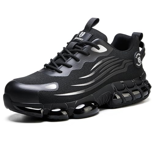 Hogent Steel Toe Shoes for Men, Cushioned Safety Work Sneakers Carbon Black
