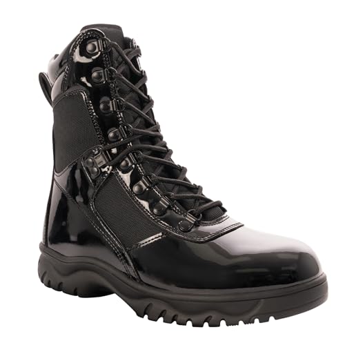 Rothco Forced Entry 8 Inch High-Gloss Side Zip Tactical Boots, Black, 9