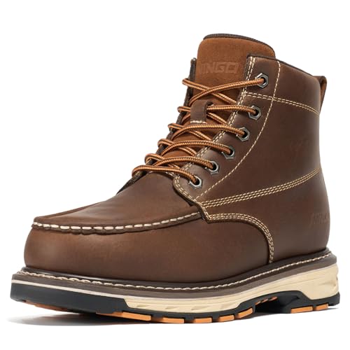 NINGO Soft Toe Work Boots for Men, Comfortable Non Slip Moc Toe Boots