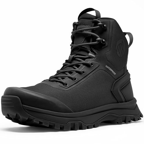 Coostar Tactical Boots for Men Lightweight Military Combat Boot Side Zipper Motorcycle Hiking Work Boots Waterproof 8 Inches Black Size 14 Wide