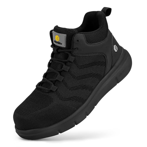 FitVille Extra Wide Work Boots for Men Composite Steel Toe Safety Boots High Top Work Shoes for Men, Size 13 X-Wide Black