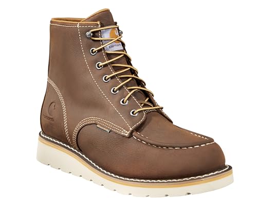 Carhartt 6” Moc Toe Waterproof Work Boots for Men - Oil-Tanned Leather Boots with FastDry Lining, Dual-Density Rubber Wedge Traction Outsole, EH Rated, Dark Brown - 11M