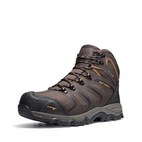 NORTIV 8 Waterproof Steel Toe Work Boots for Men,Brown/Black/Tan,10