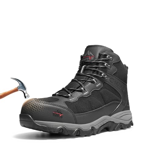 NORTIV 8 Men's Waterproof Steel Toe Work Boots,Black,9