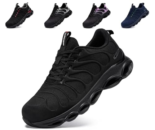 LARNMERN Lightweight Cushioned Steel Toe Shoes for Men,10.5,Black