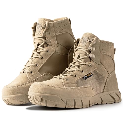 FREE SOLDIER Comfortable Hiking Work Boots Men's Tactical Boots 6 Inches Lightweight Military Boots Breathable Desert Boots(Tan 10)