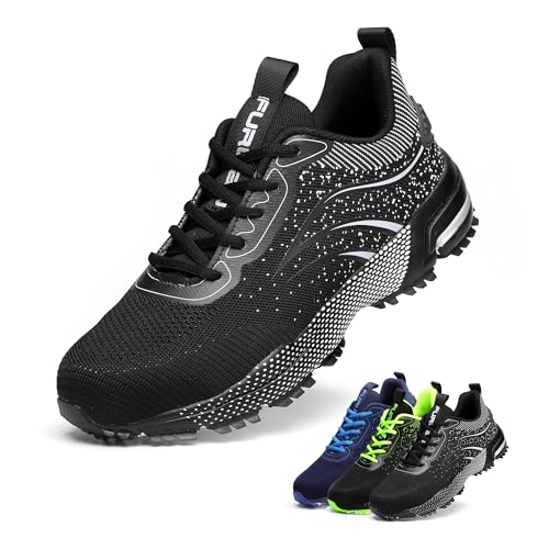 Furuian Steel Toe Shoes for Men & Women Lightweight Safety Work Shoes Comfortable Steel Toe Sneakers Warehouse Industry Work Sneakers Black
