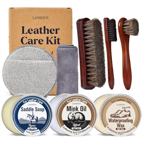 LANBEIDE Leather Boot Care Kit with Saddle Soap, Mink Oil & Waterproof Wax