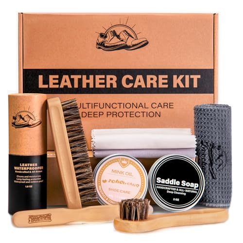 CUTEUP Leather Boot Care Kit – Saddle Soap for Leather, Mink Oil, Waterproofing Wax, Shoe Brushes, Leather Cleaner and Conditioner Kit, Leather Boot Care Kit for Work Boots, Cowboy Boots and Tack