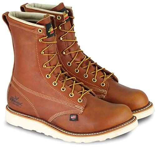 Thorogood American Heritage 8” Soft Toe Work Boots for Men Made from Premium Leather with Slip-Resistant Wedge Outsole and Shock-Absorbing Insole; EH Rated, Tobacco, 10.5 D US
