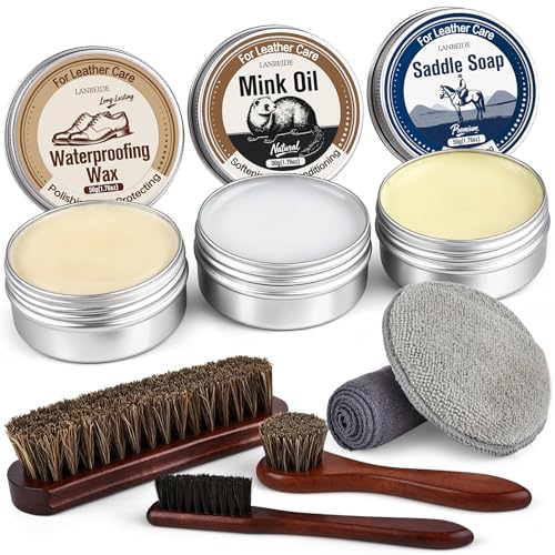 LANBEIDE Leather Boot Care Kit with Saddle Soap, Mink Oil & Waterproof Wax